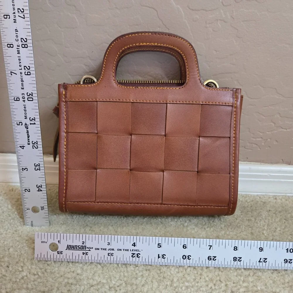 NEW Woven Leather Handbag Clutch Bag Satchel - Picture 2 of 10